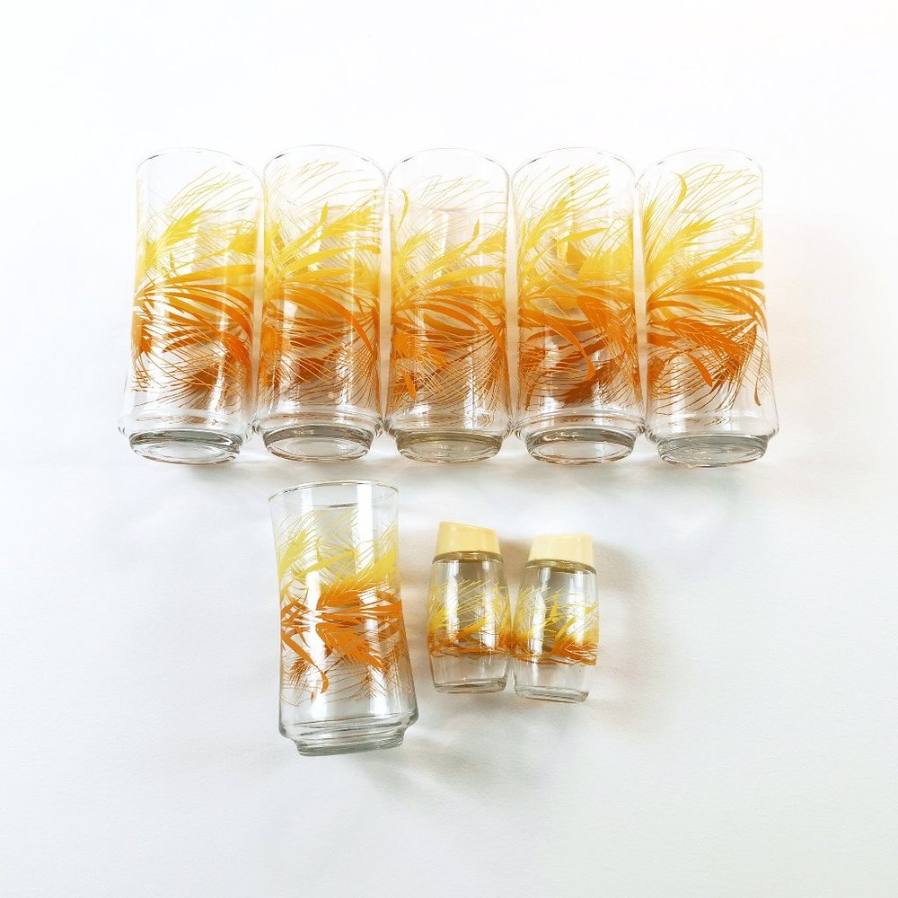 70s Libbey Golden Wheat 8 Piece Glass Set